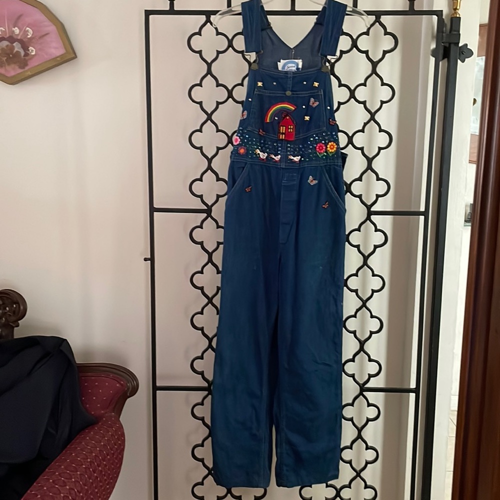 VTG 80s Embellished Women’s Denim Overalls with Appliqués - Picture 4 of 16